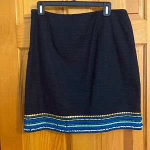 Talbots dark navy skirt with embellishment at hem.  Size 8P. Fully lined